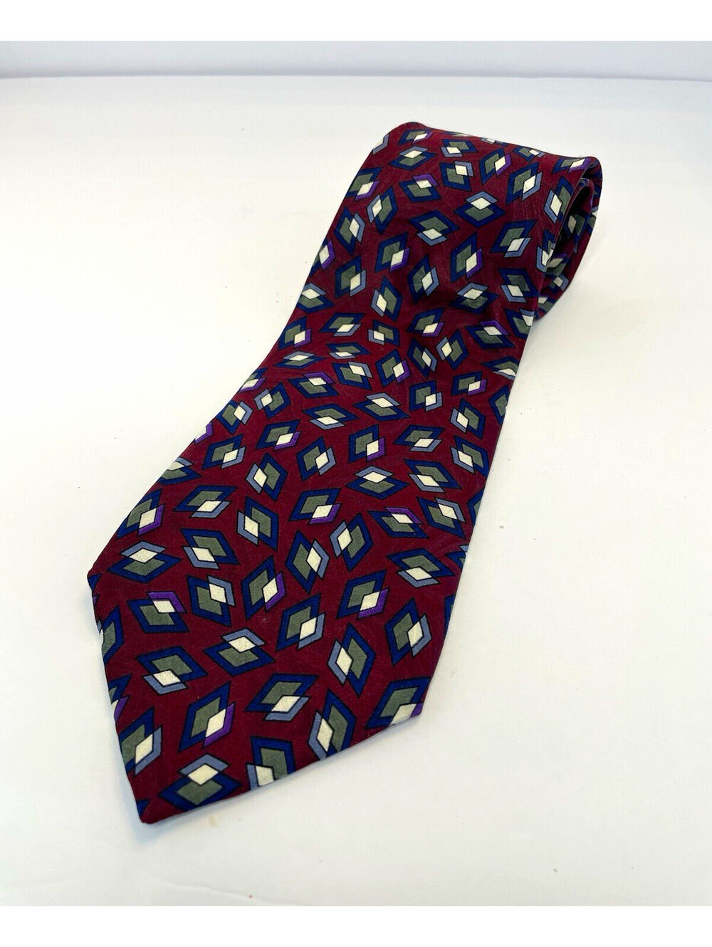 Christian Dior Monsieur Men's Silk Burgundy/Blue Geometric Pointed Tie [COPY]